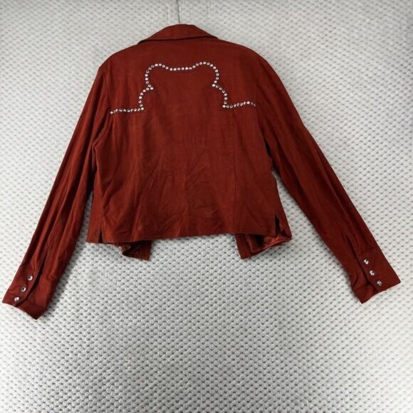 Double D Ranch Suede Western Shirt Rhinestone Embellished Rust Size M‎ - Picture 12 of 12